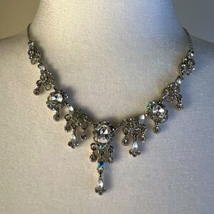 Diamond Shaped Silver Plated Crystal Statement Necklace